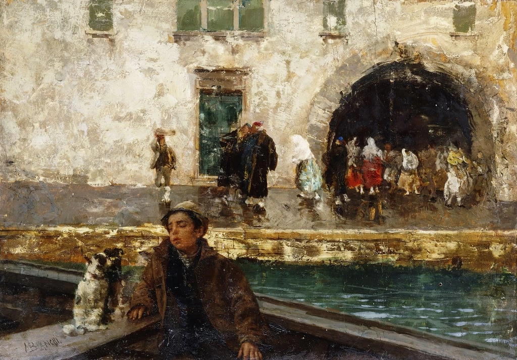 Ragazzo in barca in un canale